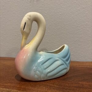 Vintage Swan Planter Vase | Pastel Ceramic | Quiet Luxury Cottagecore Decor EUC